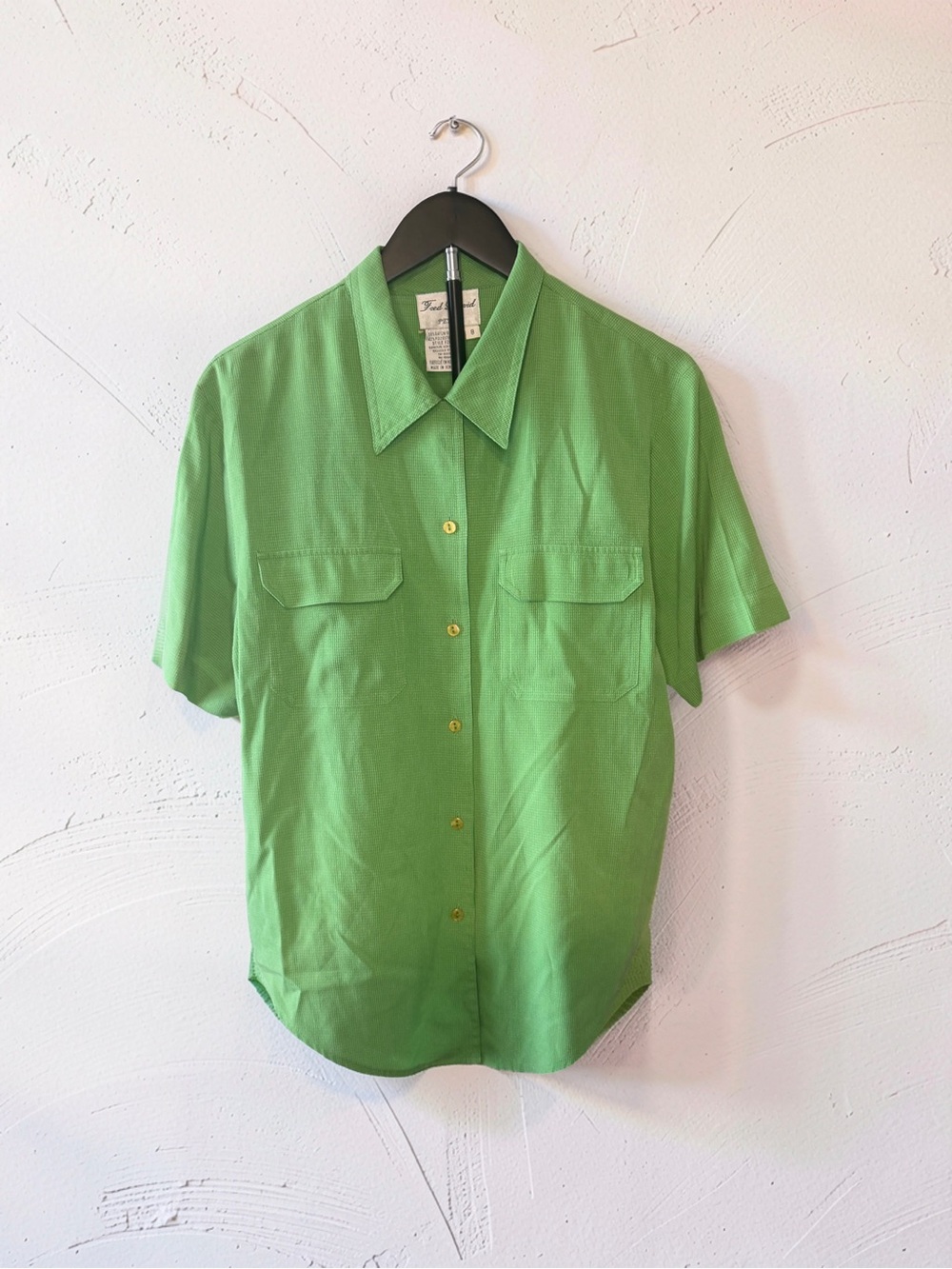 Fred David Green Short Sleeve Button-Down Shirt with Chest Pockets